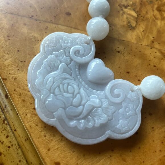 Natural Jade Carved Rose Necklace - Picture 3 of 9